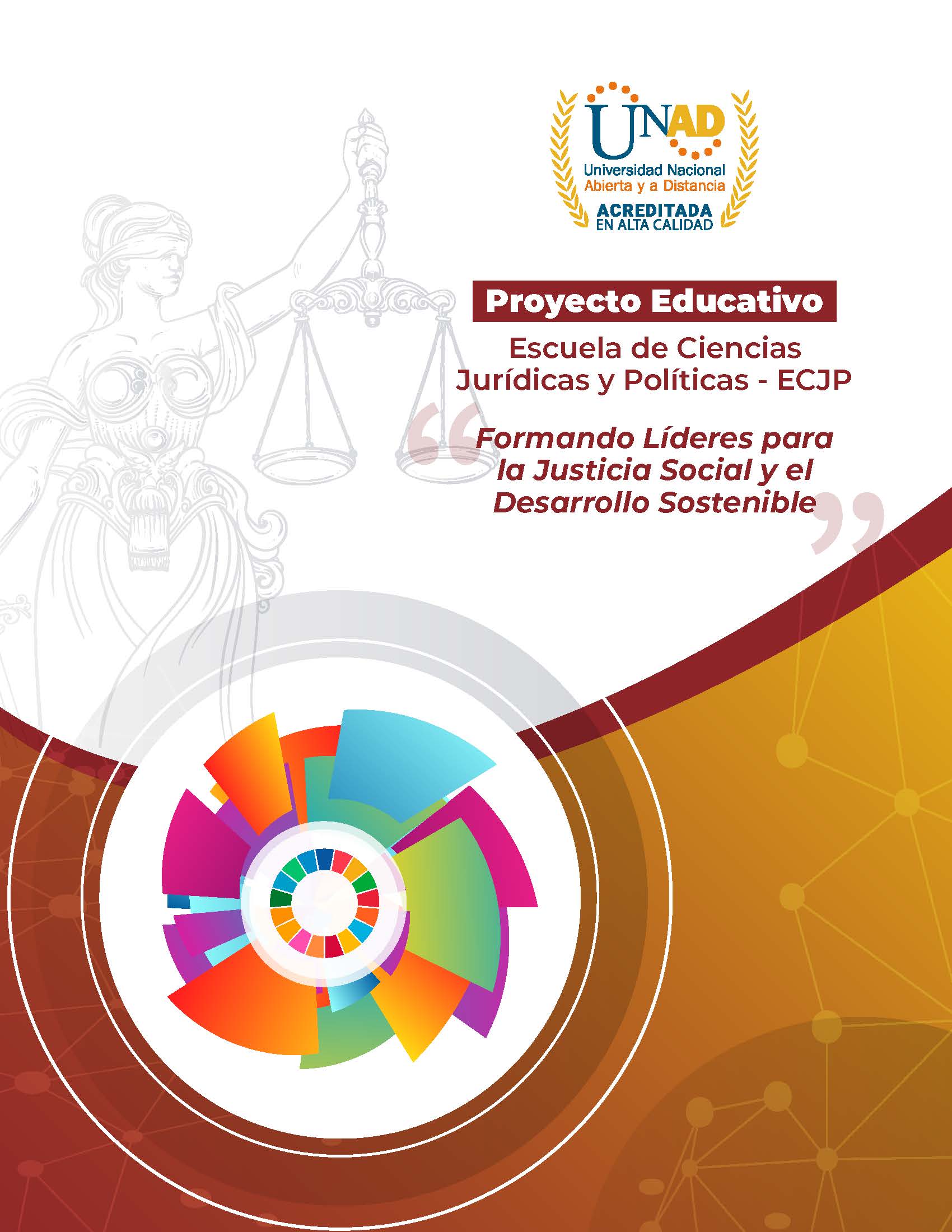 Portada del Proyecto Educativo de la Escuela de Ciencias Jurídicas y Políticas.