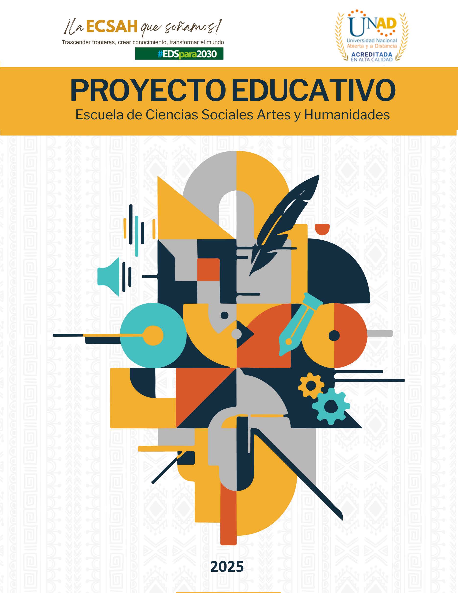 Portada del Proyecto Educativo de la Escuela de Ciencias Sociales, Artes y Humanidades.