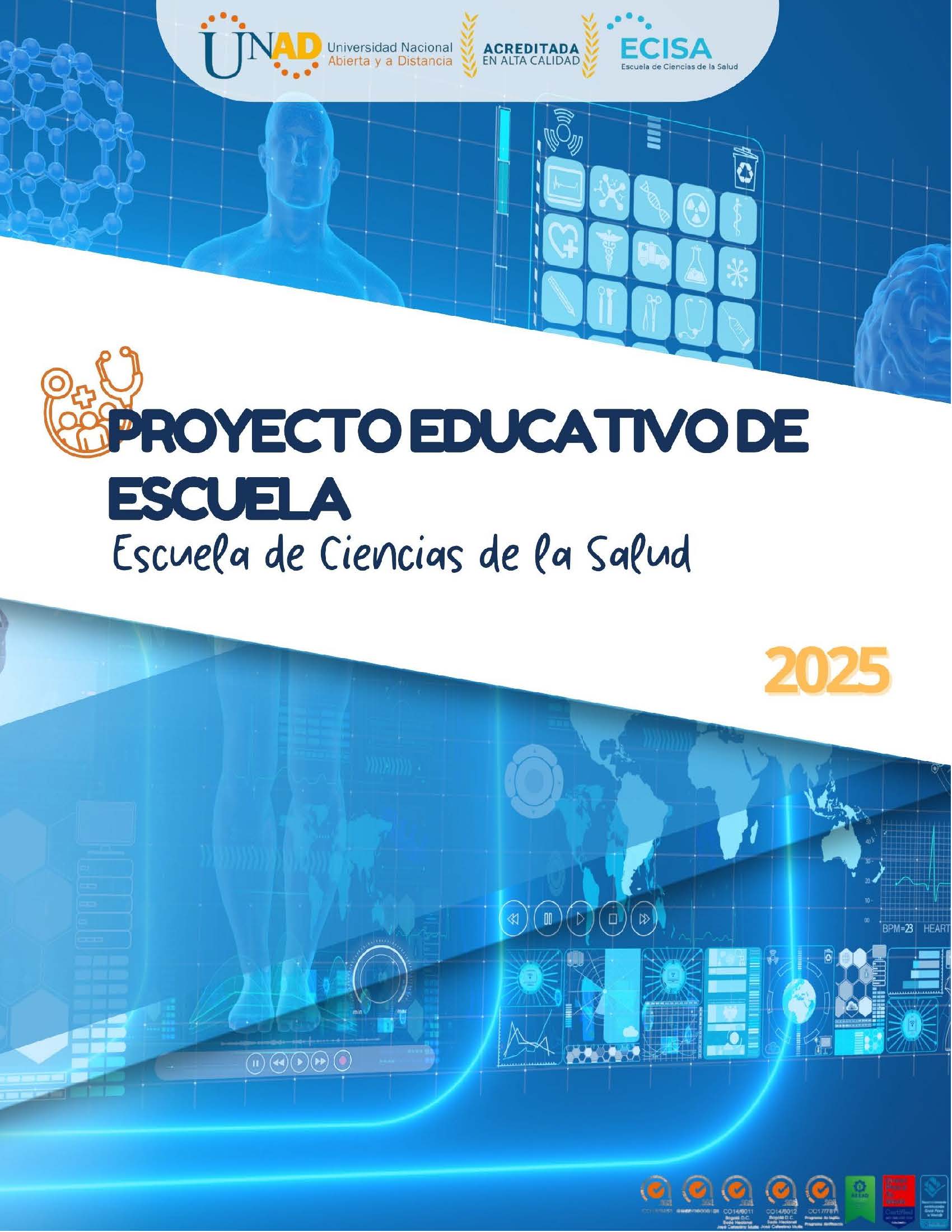 Portada del Proyecto Educativo de la Escuela de Ciencias de la Salud.